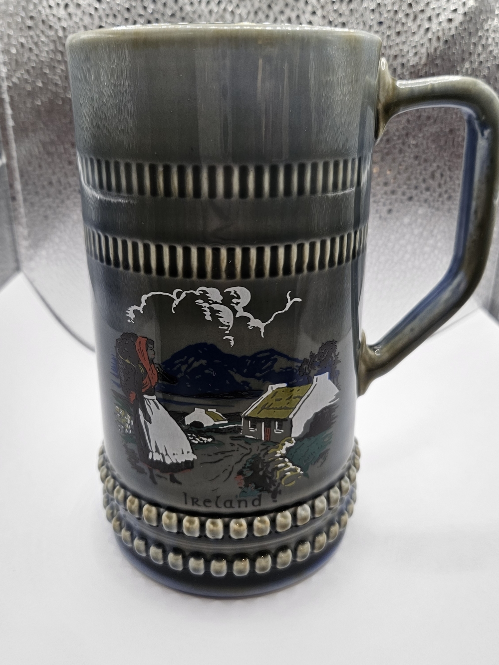 Wade Vintage Ireland Ceramic Beer Stein Mug - Green and Navy